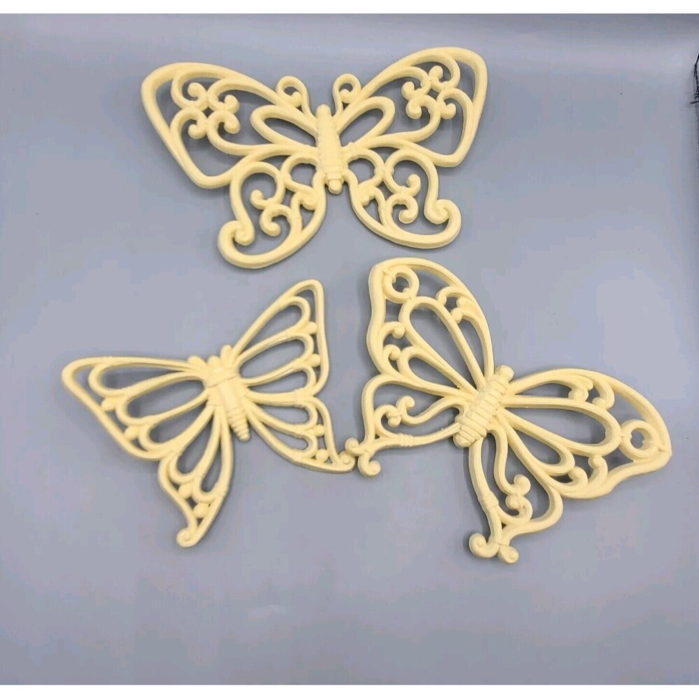 Vintage Homco Rattan Look Butterfly Wall Decor Wicker Retro Boho Set Of 3
